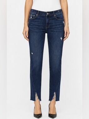 PAIGE Dark Indigo Distressed Ankle Jeans